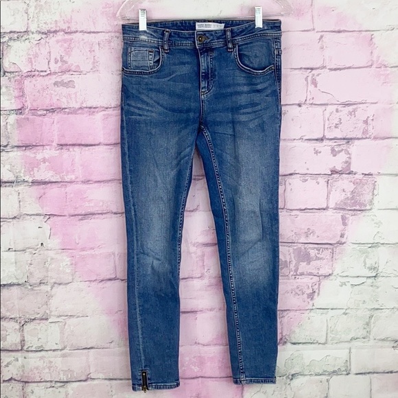 Zara denim skinny ankle zip mid rise jeans 6
